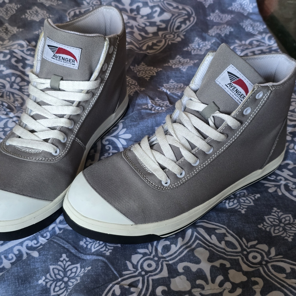 Avenger Gray and White High-Top Boots